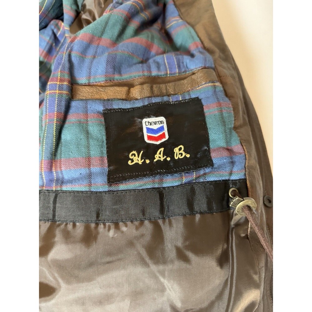 Burk’s Bay Brown Genuine Leather Jacket Plaid Lined Size L - Picture 8 of 16